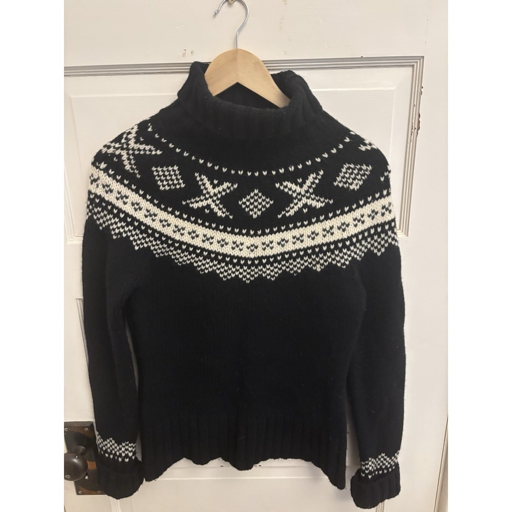 Gap Vintage Women's Lambswool Black Turtleneck‎ Fair Isle Sweater Y2K Size Small